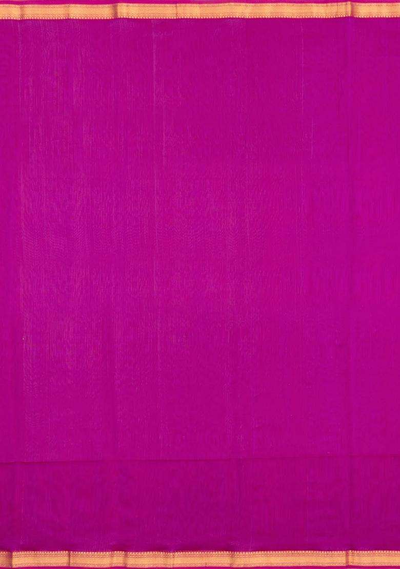 Pink Handloom Maheswari Silk Cotton Saree With Zari Border With Traditional Woven Design For Women - Indya