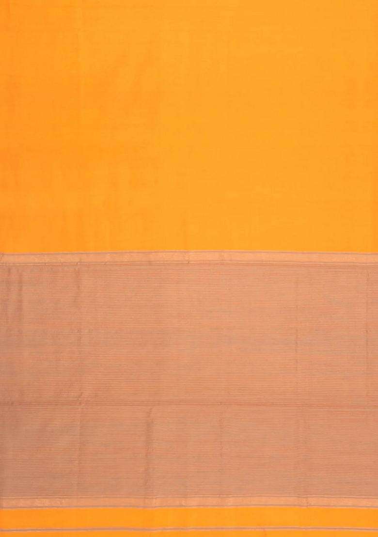 Mango Yellow Handloom Maheswari Silk Cotton Saree With Zari Border With Traditional Woven Design For Women - Indya
