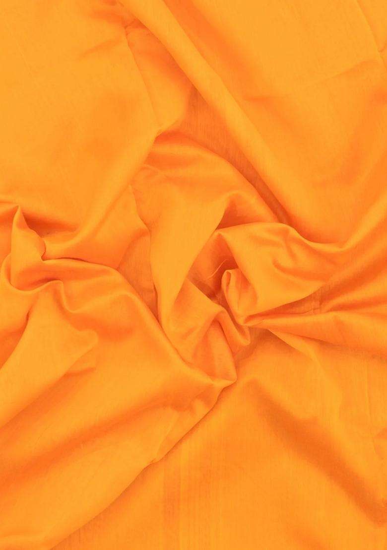 Mango Yellow Handloom Maheswari Silk Cotton Saree With Zari Border With Traditional Woven Design For Women - Indya