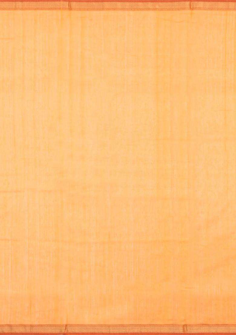 Mango Yellow Handloom Maheswari Silk Cotton Saree With Zari Border With Traditional Woven Design For Women - Indya
