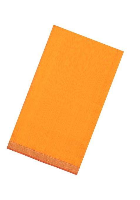 Mango Yellow Handloom Maheswari Silk Cotton Saree With Zari Border With Traditional Woven Design For Women