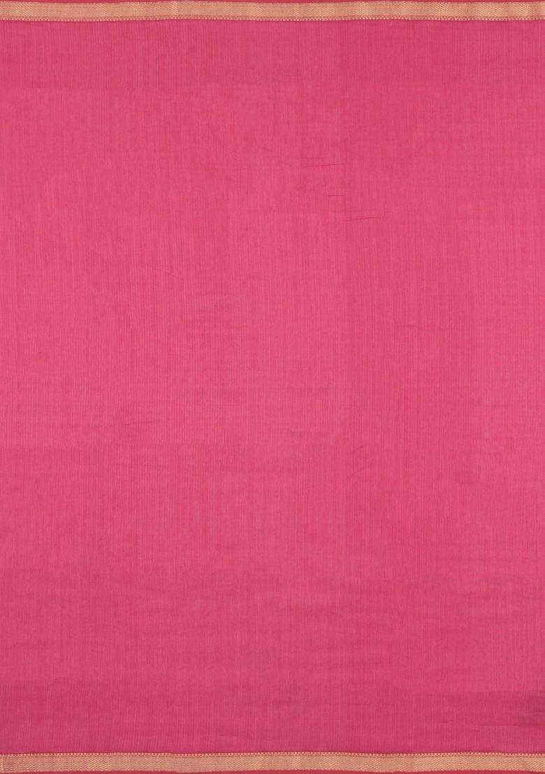 Peach Handloom Maheswari Silk Cotton Saree With Zari Border With Traditional Woven Design For Women - Indya
