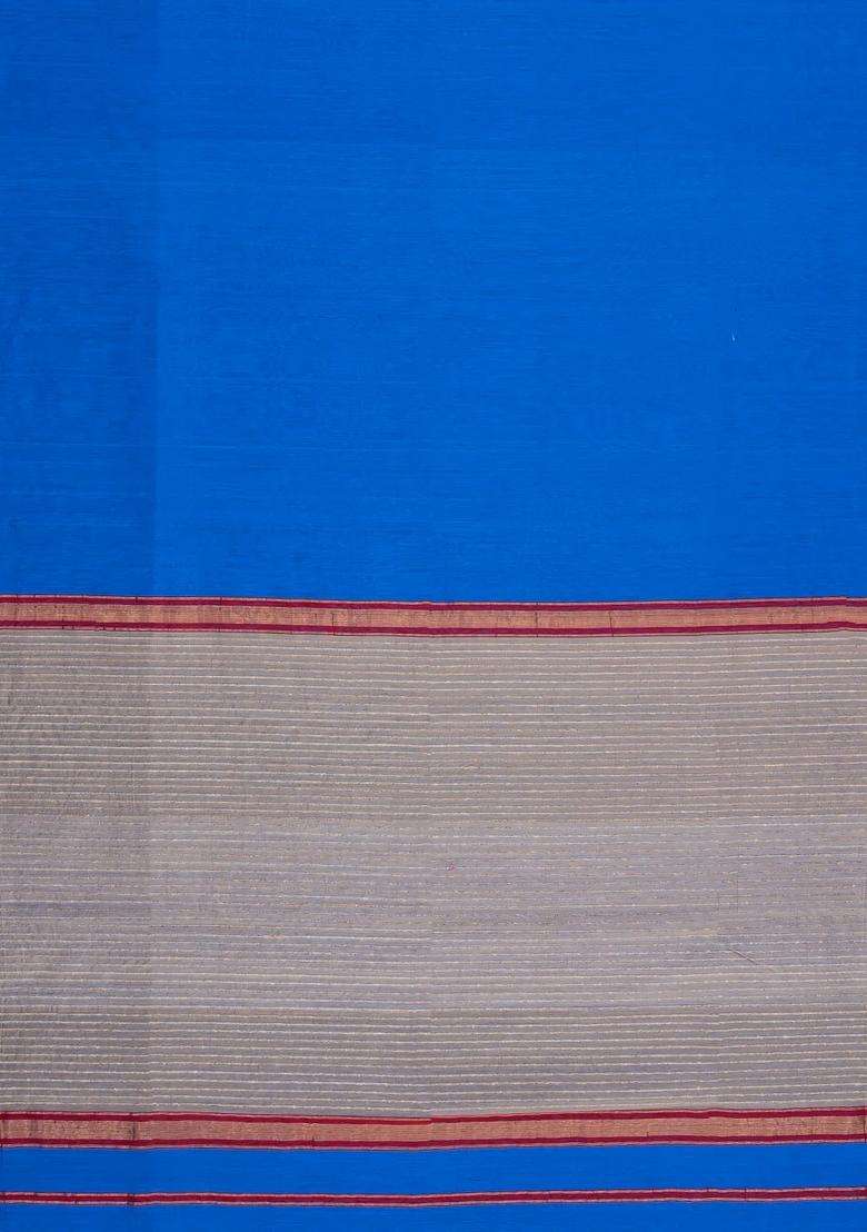 Blue Handloom Maheswari Silk Cotton Saree With Zari Border With Traditional Woven Design For Women - Indya