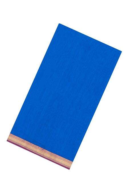 Blue Handloom Maheswari Silk Cotton Saree With Zari Border With Traditional Woven Design For Women