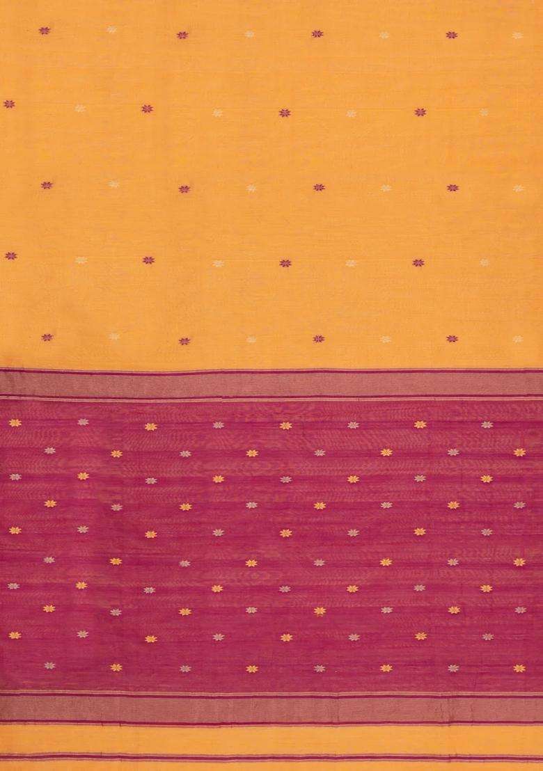 Yellow Handloom Maheswari Silk Cotton Saree With Floral Buttas With Buttas And Brocade Design For Women - Indya
