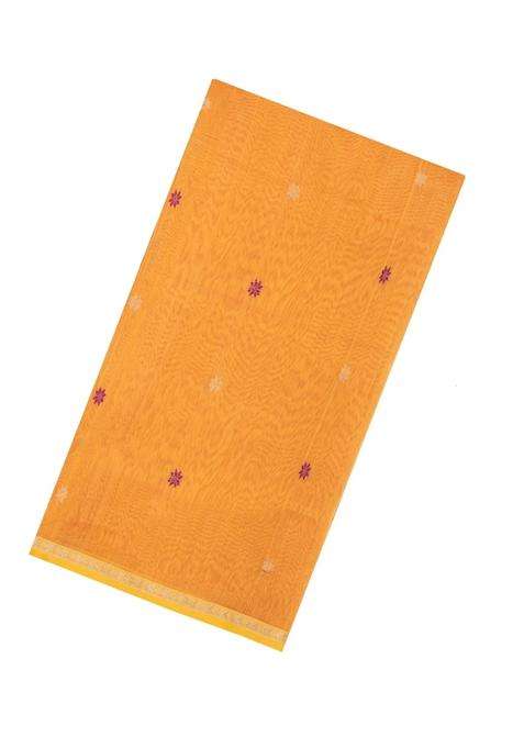 Yellow Handloom Maheswari Silk Cotton Saree With Floral Buttas With Buttas And Brocade Design For Women