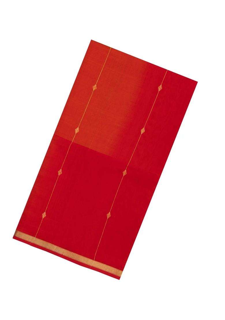 Red Handloom Maheswari Silk Cotton Saree With Floral Buttas With Buttas And Brocade Design For Women - Indya