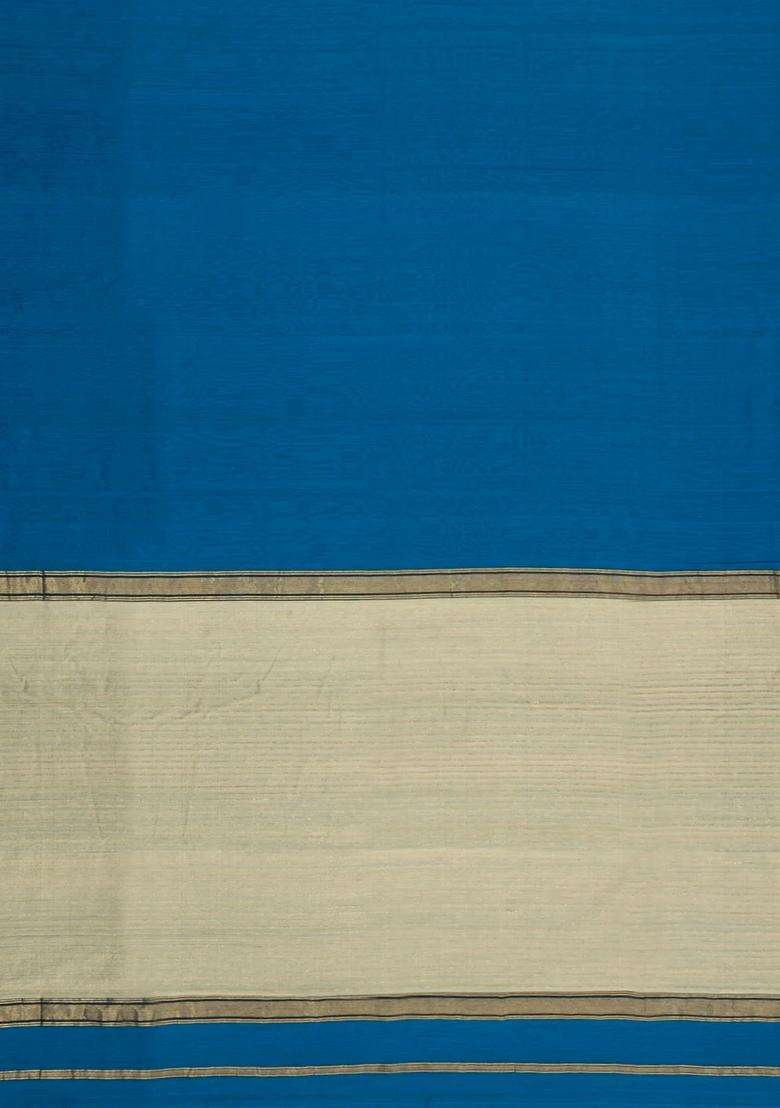 Blue Handloom Maheswari Silk Cotton Saree With Zari Border With Traditional Woven Design For Women - Indya
