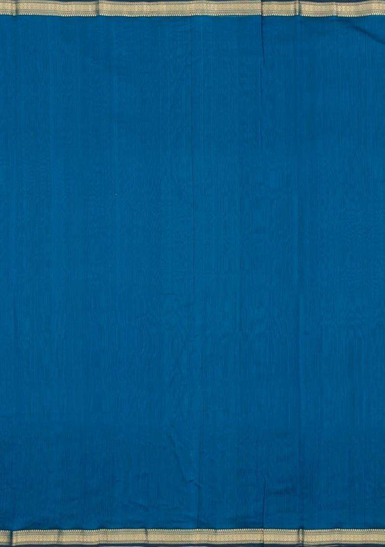 Blue Handloom Maheswari Silk Cotton Saree With Zari Border With Traditional Woven Design For Women - Indya