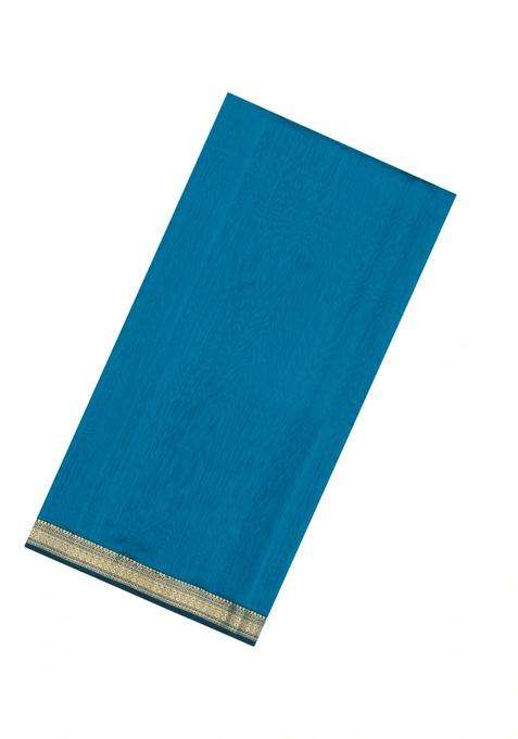Blue Handloom Maheswari Silk Cotton Saree With Zari Border With Traditional Woven Design For Women