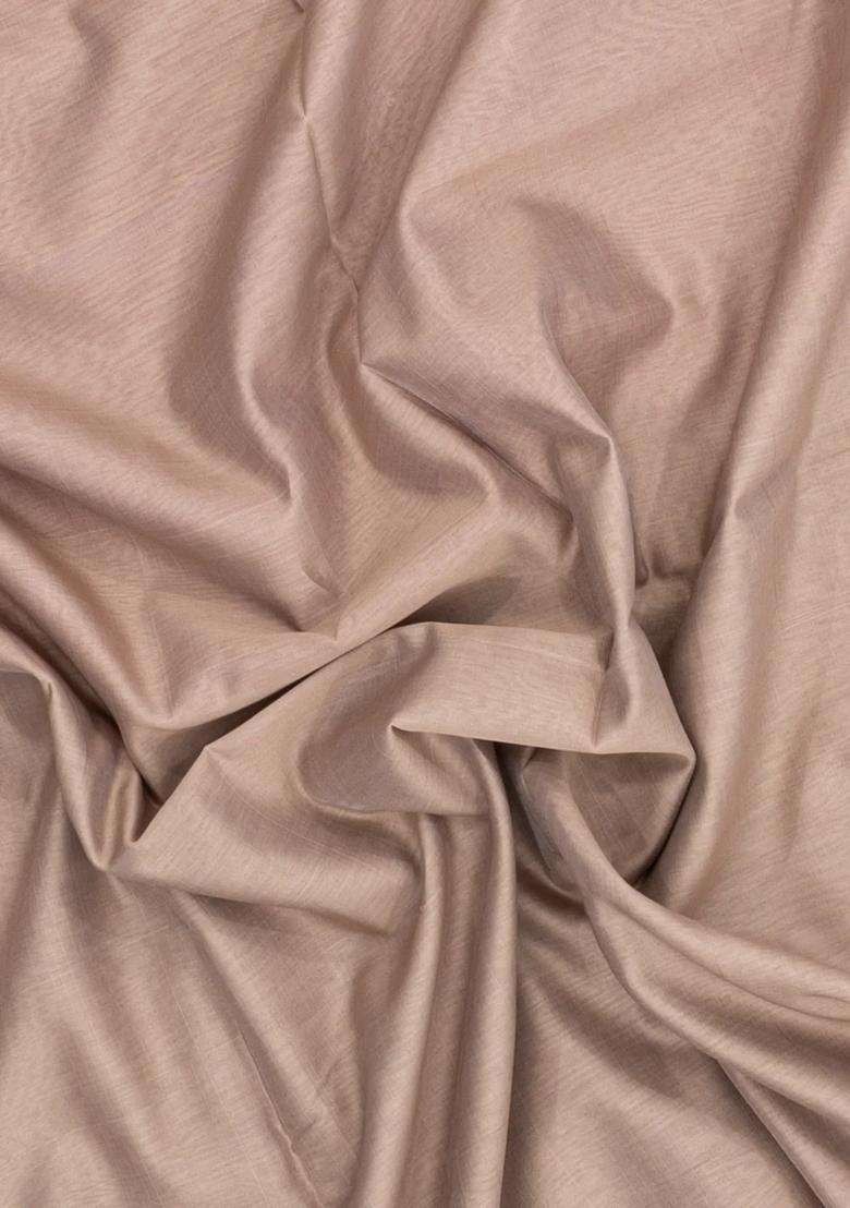 Taupe Handloom Maheswari Silk Cotton Saree With Zari Border With Traditional Woven Design For Women - Indya