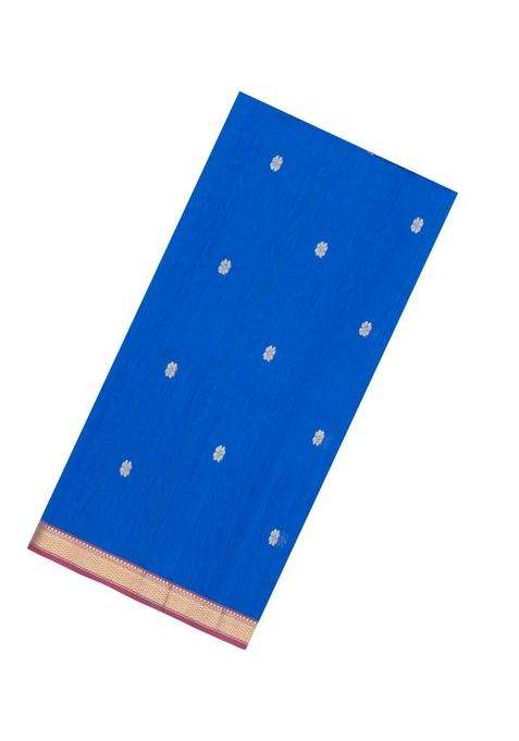 Blue Handloom Maheswari Silk Cotton Saree With Floral Buttas With Buttas And Brocade Design For Women