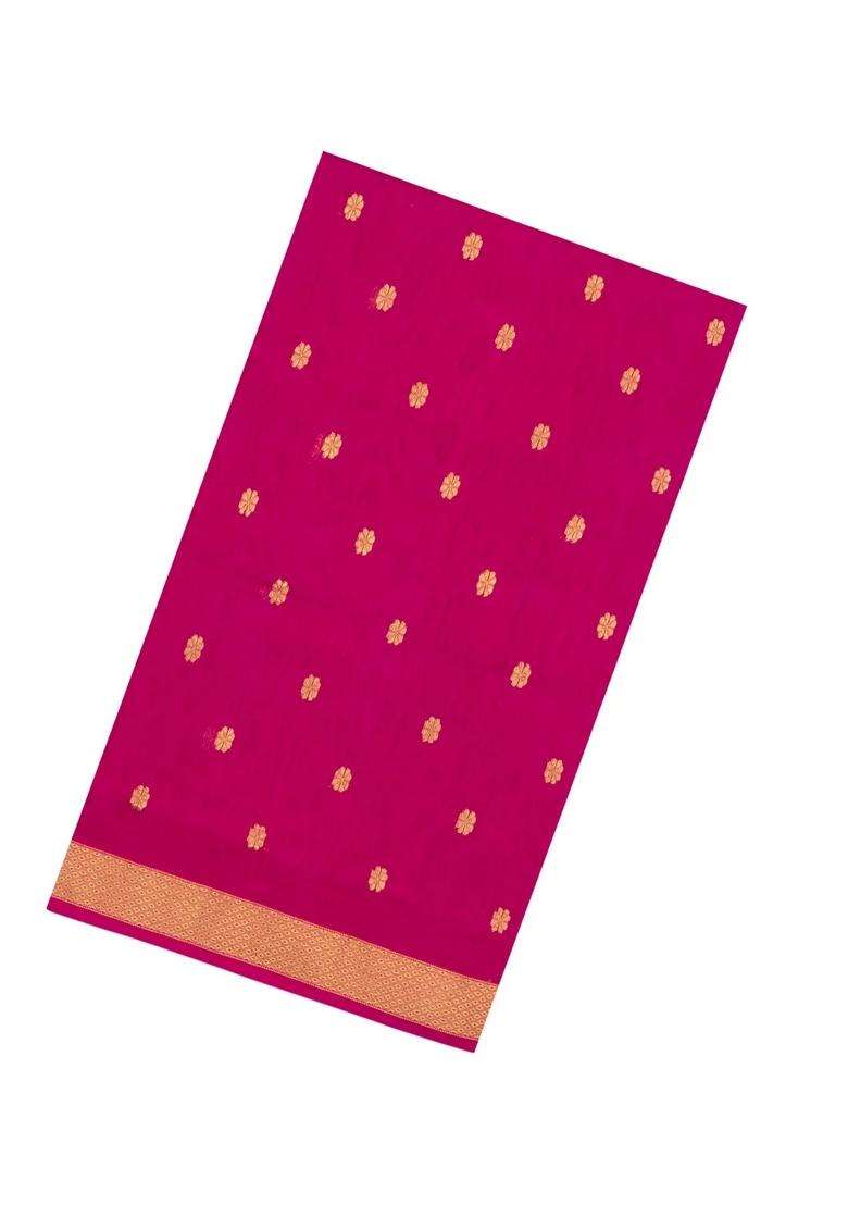 Pink Handloom Maheswari Silk Cotton Saree With Floral Buttas With Buttas And Brocade Design For Women - Indya