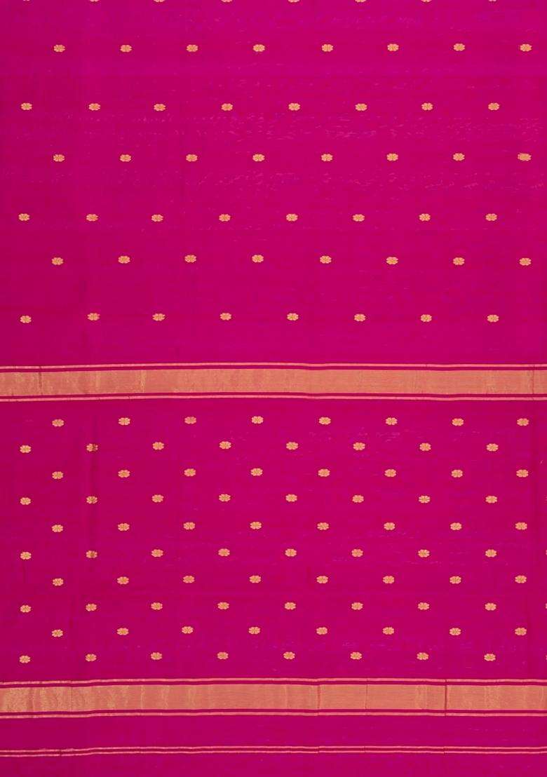 Pink Handloom Maheswari Silk Cotton Saree With Floral Buttas With Buttas And Brocade Design For Women - Indya