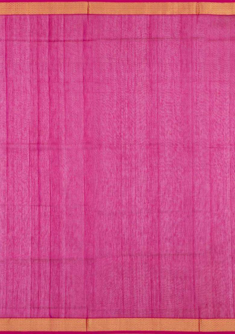 Pink Handloom Maheswari Silk Cotton Saree With Floral Buttas With Buttas And Brocade Design For Women - Indya