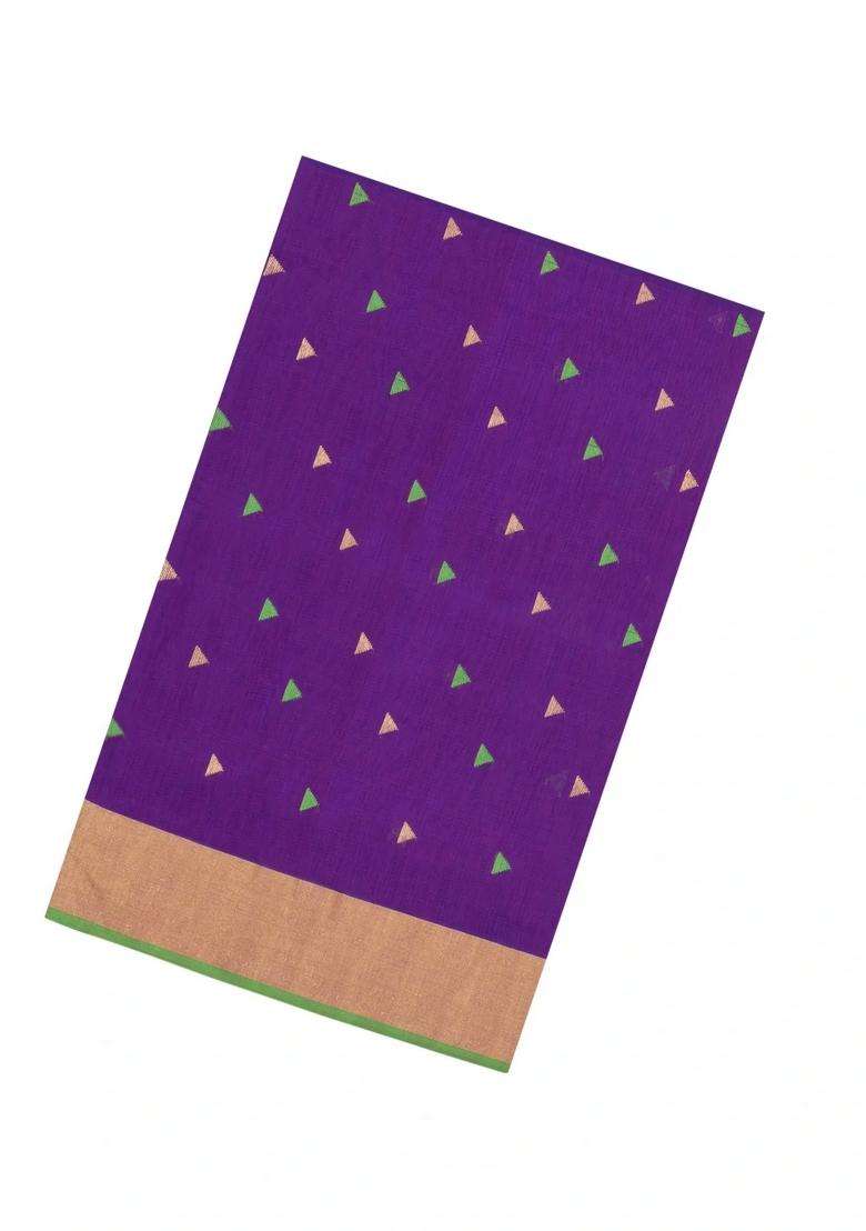 Purple Handloom Maheswari Silk Cotton Saree With Triangle Buttas With Buttas And Brocade Design For Women - Indya