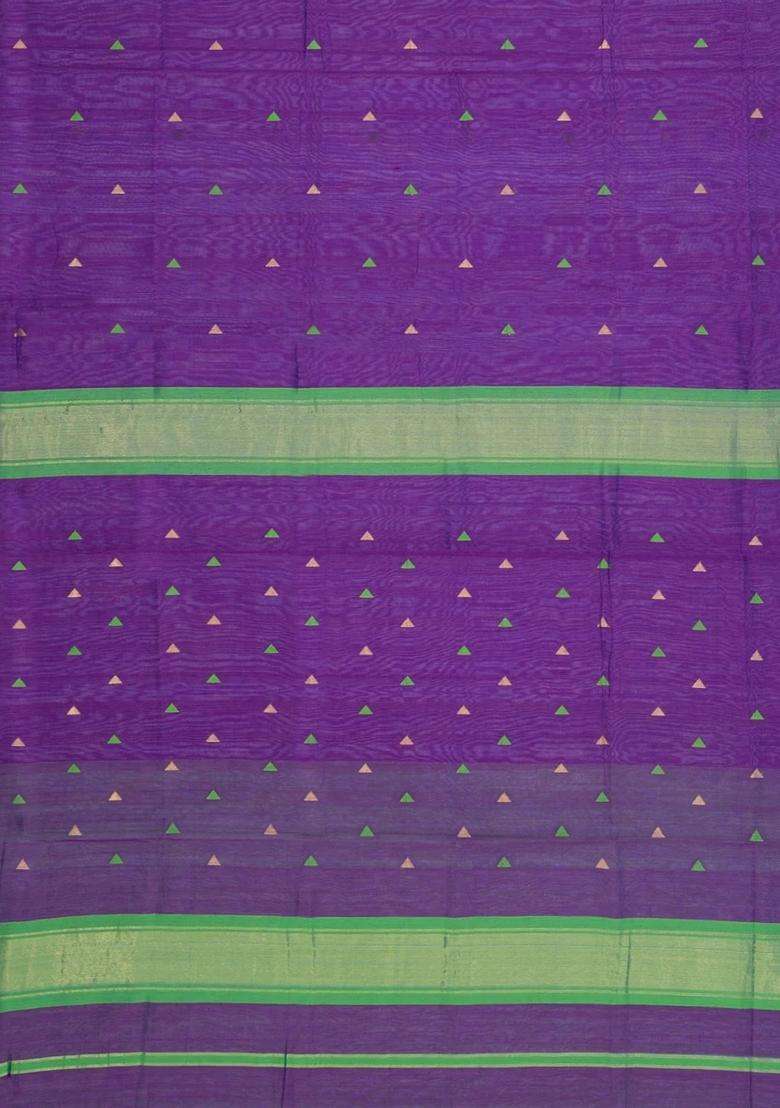 Purple Handloom Maheswari Silk Cotton Saree With Triangle Buttas With Buttas And Brocade Design For Women - Indya