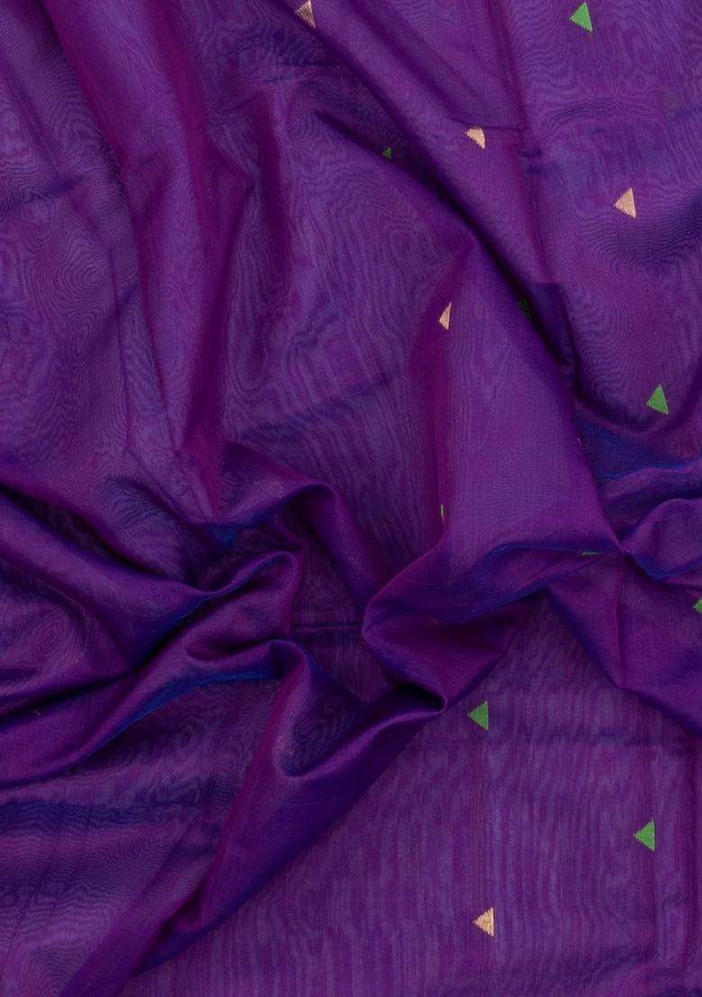 Purple Handloom Maheswari Silk Cotton Saree With Triangle Buttas With Buttas And Brocade Design For Women - Indya