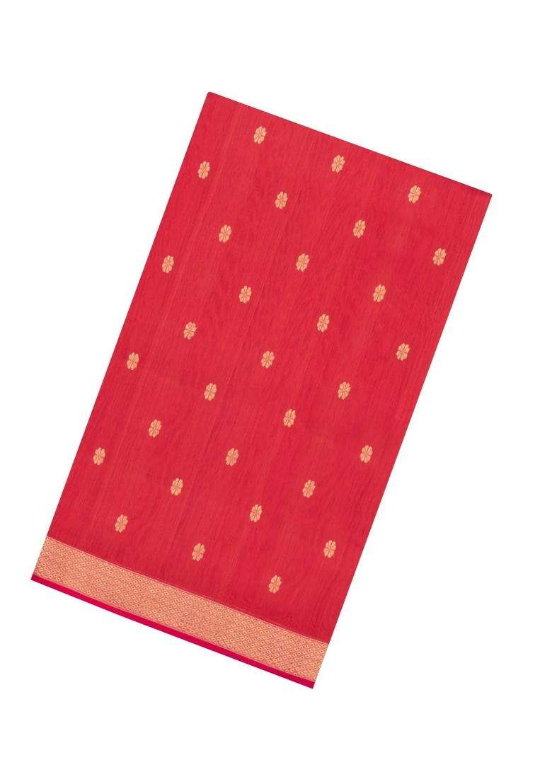 Red Handloom Maheswari Silk Cotton Saree With Floral Buttas With Buttas And Brocade Design For Women - Indya