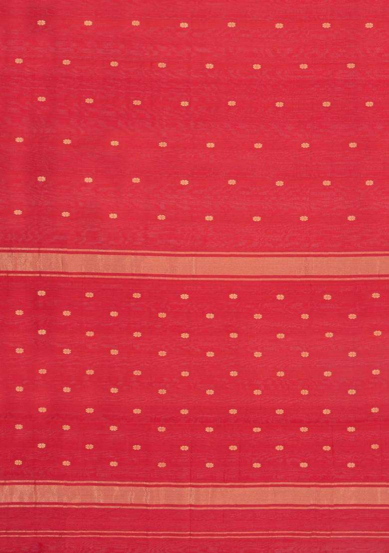 Red Handloom Maheswari Silk Cotton Saree With Floral Buttas With Buttas And Brocade Design For Women - Indya