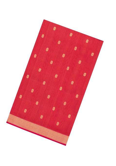 Red Handloom Maheswari Silk Cotton Saree With Floral Buttas With Buttas And Brocade Design For Women
