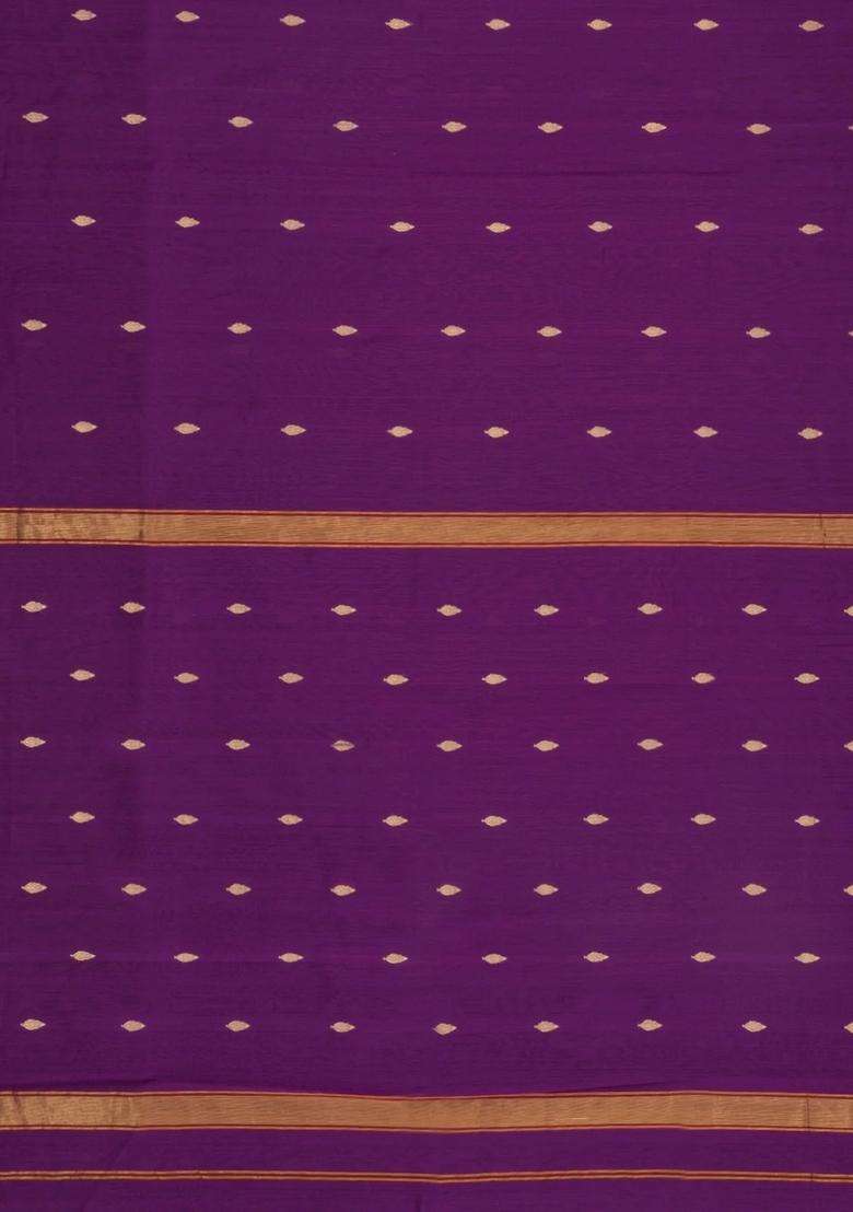 Dark Magenta Handloom Maheswari Silk Cotton Saree With Floral Buttas With Buttas And Brocade Design For Women - Indya