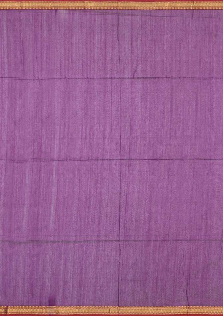 Dark Magenta Handloom Maheswari Silk Cotton Saree With Floral Buttas With Buttas And Brocade Design For Women - Indya