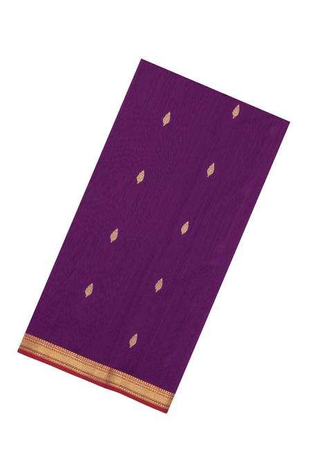 Dark Magenta Handloom Maheswari Silk Cotton Saree With Floral Buttas With Buttas And Brocade Design For Women