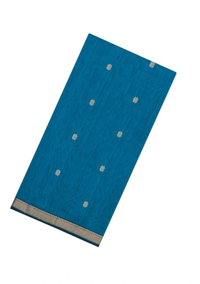 Cyan Handloom Maheswari Silk Cotton Saree With Floral Buttas With Buttas And Brocade Design For Women - Indya