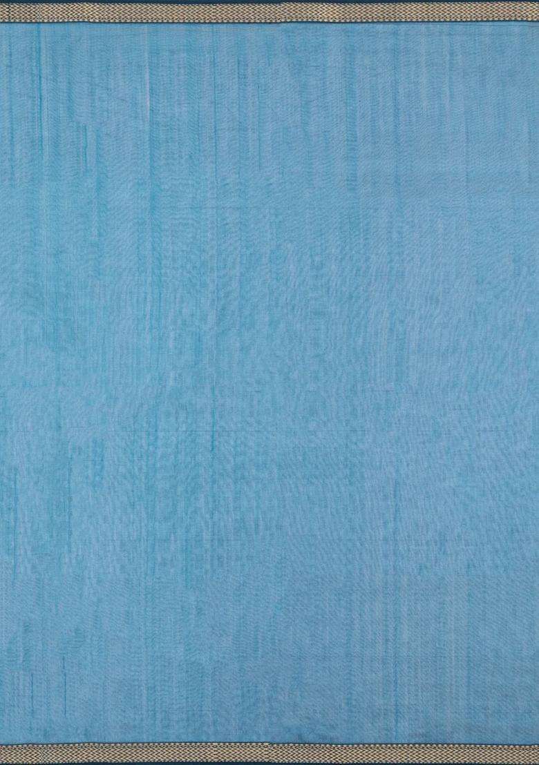 Cyan Handloom Maheswari Silk Cotton Saree With Floral Buttas With Buttas And Brocade Design For Women - Indya