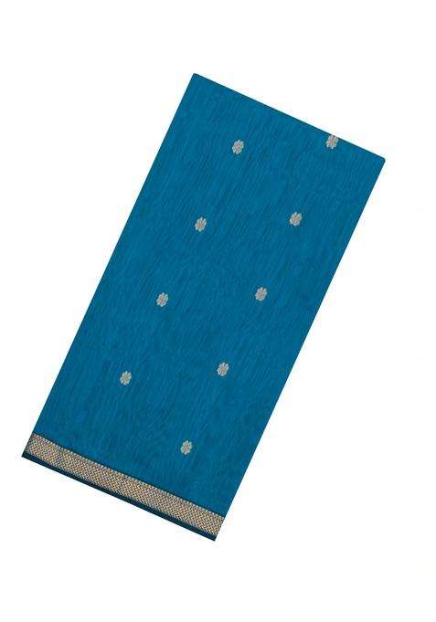 Cyan Handloom Maheswari Silk Cotton Saree With Floral Buttas With Buttas And Brocade Design For Women