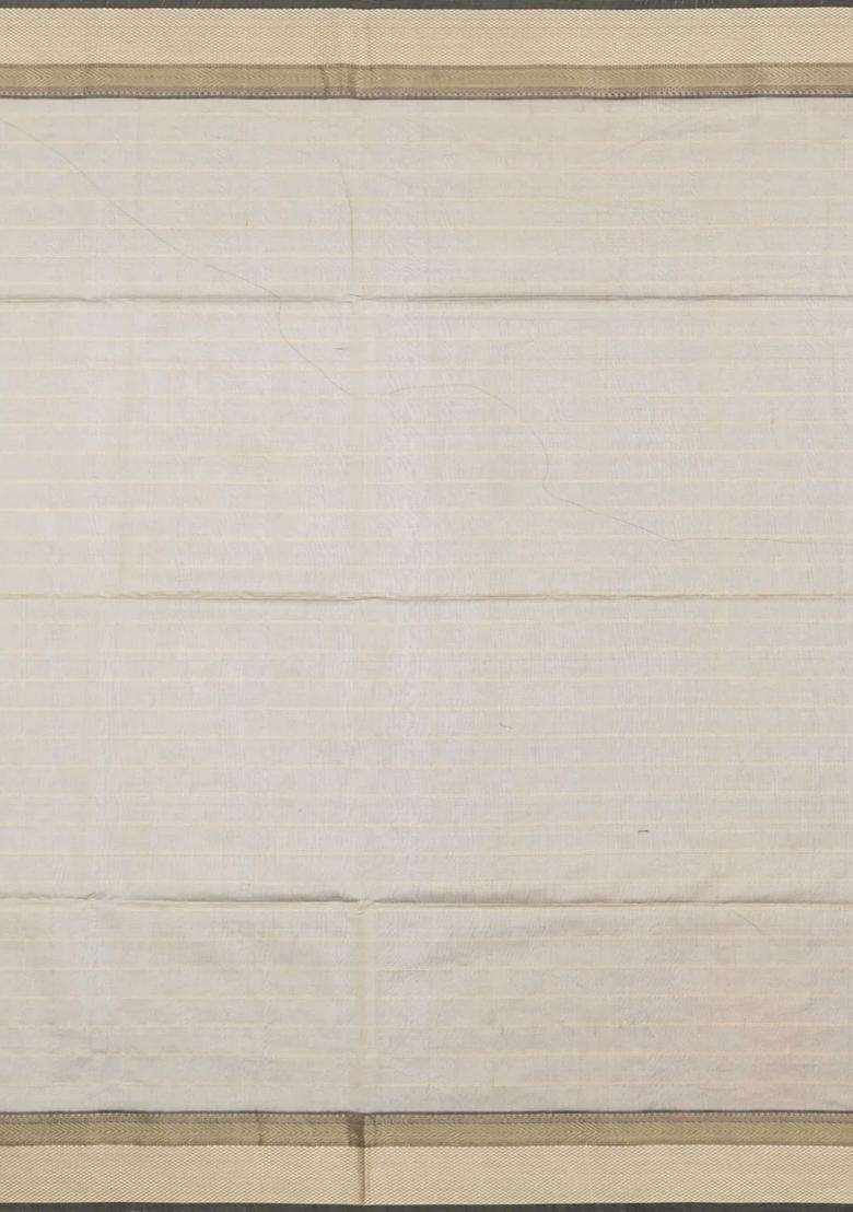 Dark Blue Handloom Maheswari Silk Cotton Saree With Checks With Checks And Stripes Design For Women - Indya