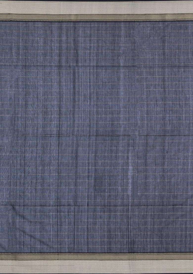 Lilac Handloom Maheswari Silk Cotton Saree With Checks With Checks And Stripes Design For Women - Indya