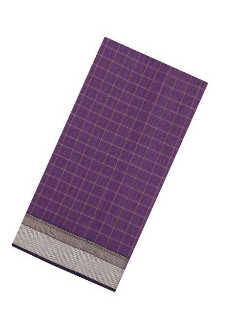 Lilac Handloom Maheswari Silk Cotton Saree With Checks With Checks And Stripes Design For Women
