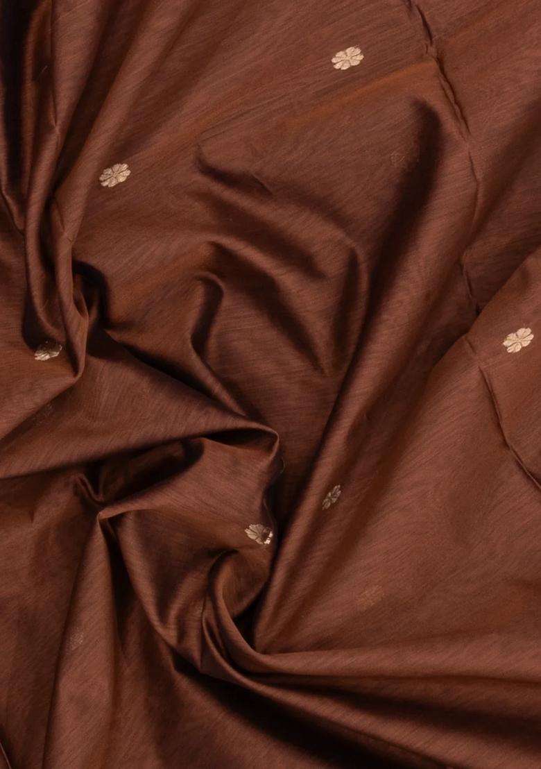 Oil Mustard Handloom Maheswari Silk Cotton Saree With Floral Buttas With Buttas And Brocade Design For Women - Indya