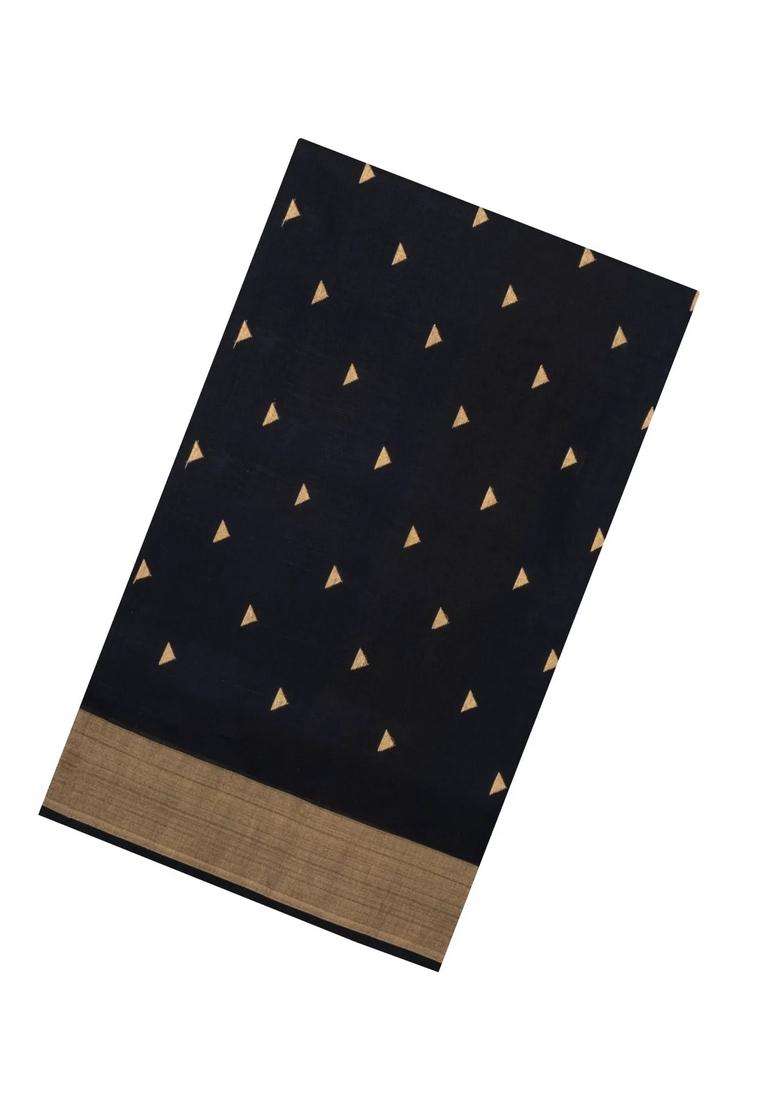 Black Handloom Maheswari Silk Cotton Saree With Triangle Buttas With Buttas And Brocade Design For Women - Indya
