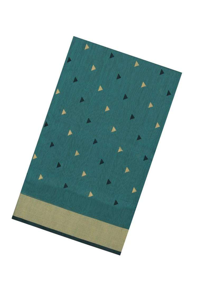 Sea Green Handloom Maheswari Silk Cotton Saree With Triangle Buttas With Buttas And Brocade Design For Women - Indya