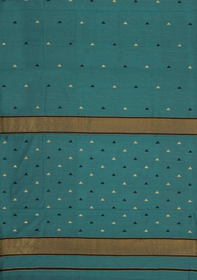Sea Green Handloom Maheswari Silk Cotton Saree With Triangle Buttas With Buttas And Brocade Design For Women - Indya