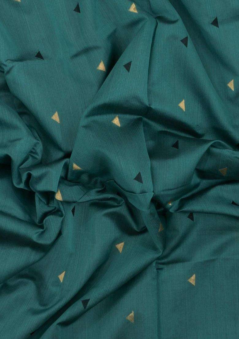 Sea Green Handloom Maheswari Silk Cotton Saree With Triangle Buttas With Buttas And Brocade Design For Women - Indya