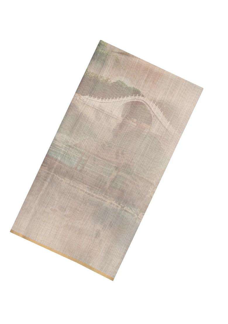 Taupe Printed Synthetic Linen Saree With Bird Motifs For Women - Indya