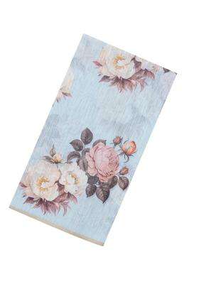 Sky Blue Printed Synthetic Linen Saree With Floral Motifs For Women