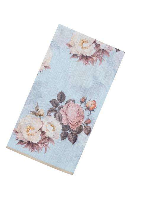 Sky Blue Printed Synthetic Linen Saree With Floral Motifs For Women