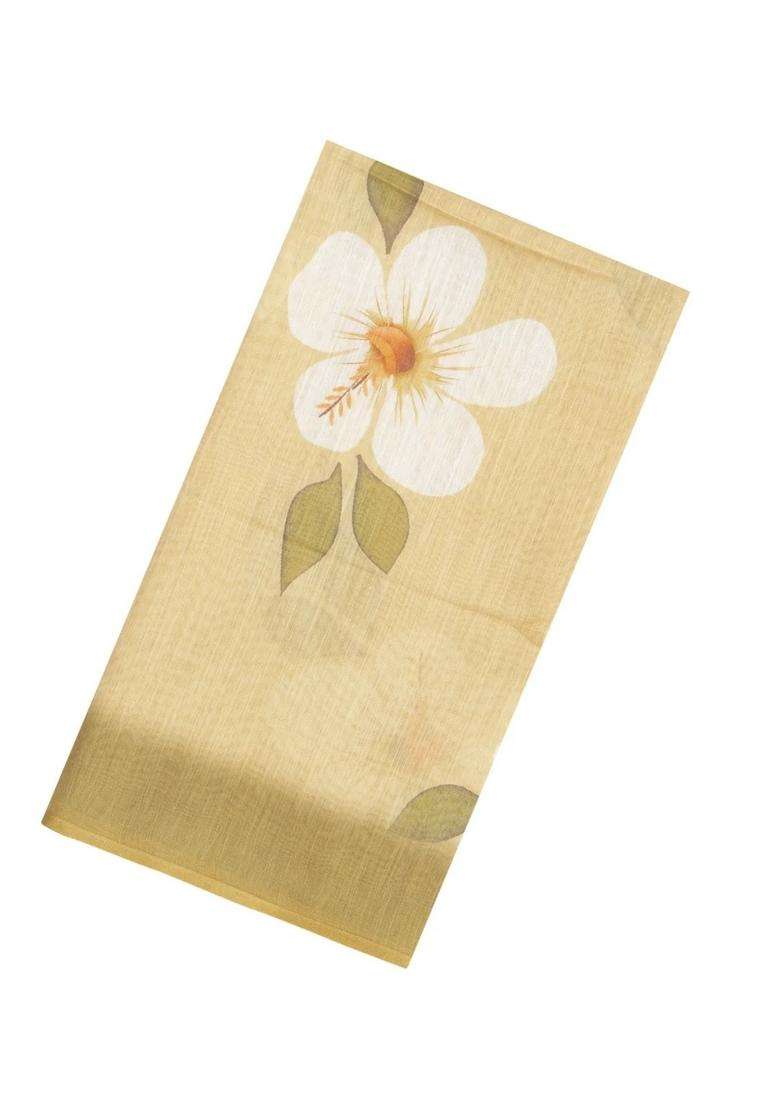 Sandal Printed Synthetic Linen Saree With Floral Motifs For Women - Indya