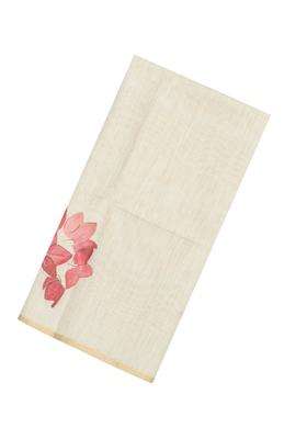 Off White Printed Synthetic Linen Saree With Floral Motifs For Women