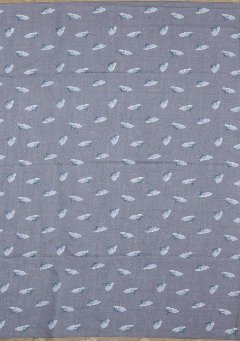 Taupe Printed Synthetic Linen Saree With Floral Motifs For Women - Indya