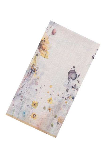 Taupe Printed Synthetic Linen Saree With Floral Motifs For Women