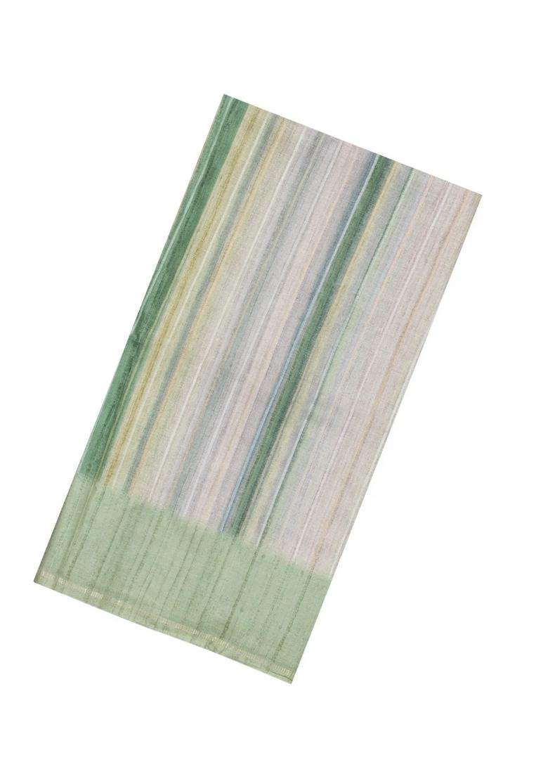 Green Printed Synthetic Dupion Art Silk Saree With Abstract Stripes For Women - Indya