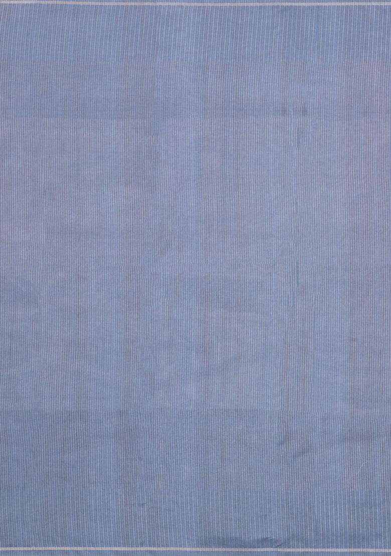 Blue Printed Synthetic Dupion Art Silk Saree With Abstract Stripes For Women - Indya