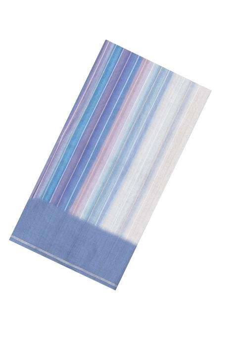 Blue Printed Synthetic Dupion Art Silk Saree With Abstract Stripes For Women
