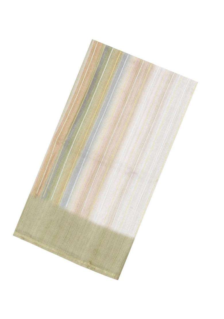 Beige Printed Synthetic Dupion Art Silk Saree With Abstract Stripes For Women - Indya
